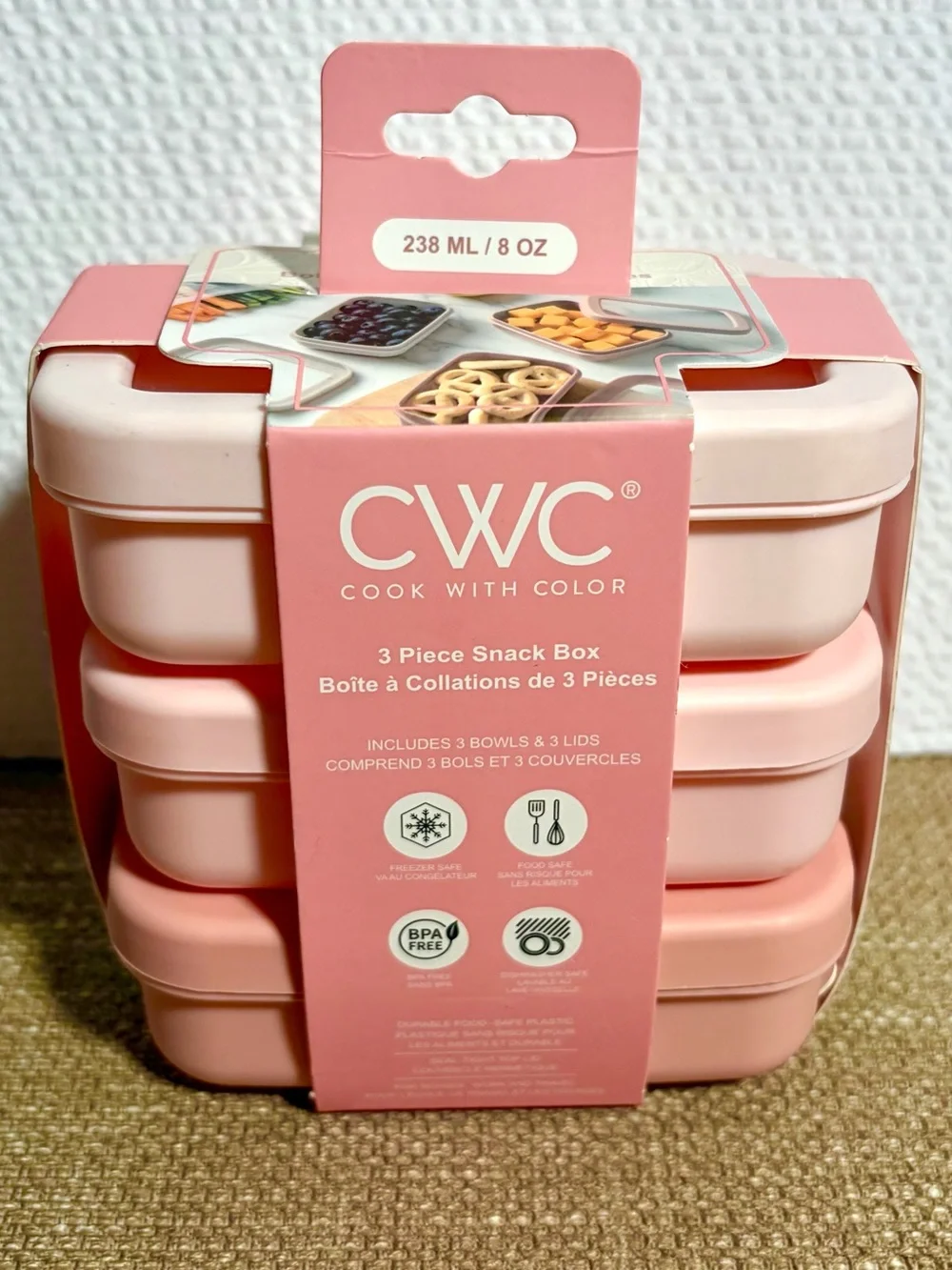 CWC Cook With Color 3-Piece Pink Snack Box Set